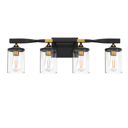 26 in. 4-Light Black and Gold Vanity Light with Clear Glass Shades for Bathroom
