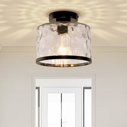 9 in. 1-Light Black Modern Semi Flush Mount Ceiling Light Industrial Clear Water Glass for Hallway Kitchen Bathroom