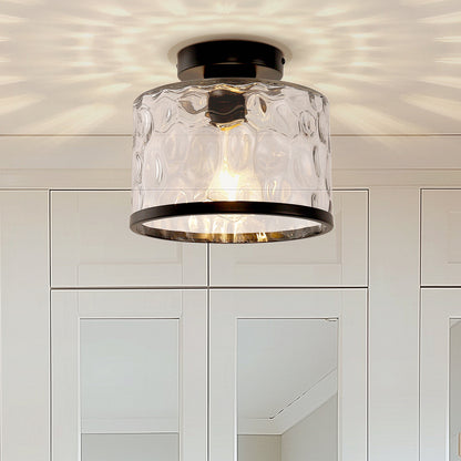 9 in. 1-Light Black Modern Semi Flush Mount Ceiling Light Industrial Clear Water Glass for Hallway Kitchen Bathroom