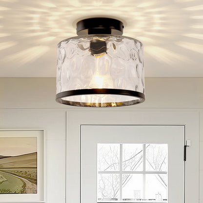 YANSUN Single-Light Semi-Flush Ceiling Light with Ripple Glass Shade Black E26 Bulb Not Included