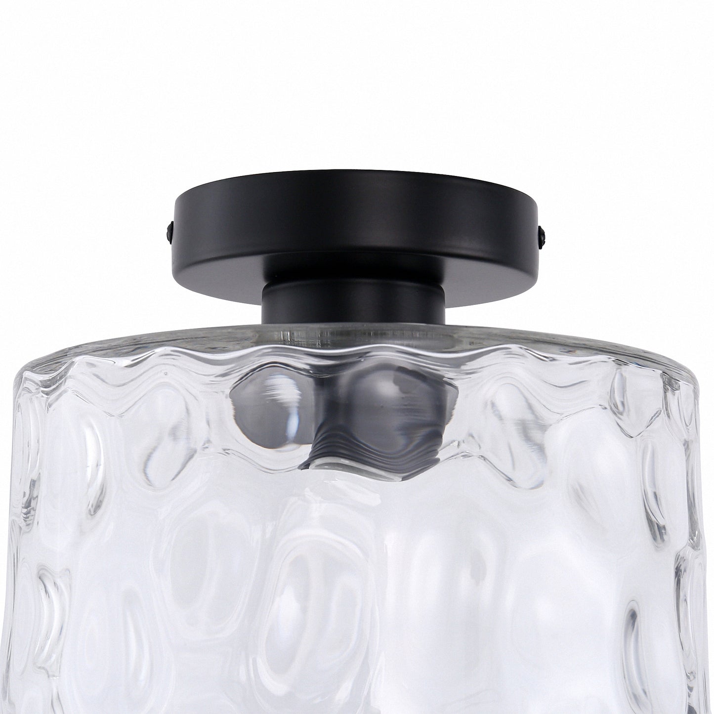 YANSUN 9 in. 1-Light Black Round Clear Glass Semi-Flush Mount with Water Glass Shade and No Bulbs Included 1-Pack