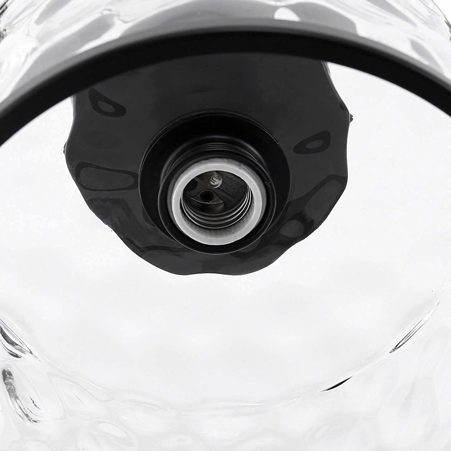 YANSUN 9 in. 1-Light Black Round Clear Glass Semi-Flush Mount with Water Glass Shade and No Bulbs Included 1-Pack