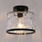 YANSUN 9 in. 1-Light Black Round Clear Glass Semi-Flush Mount with Water Glass Shade and No Bulbs Included 1-Pack