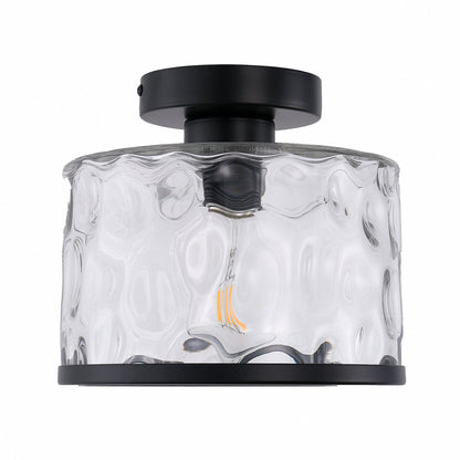 9 in. 1-Light Black Modern Semi Flush Mount Ceiling Light Industrial Clear Water Glass for Hallway Kitchen Bathroom