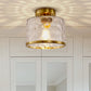 9 in. 1-Light Gold Modern Semi Flush Mount Ceiling Light Industrial Clear Water Glass for Hallway Kitchen Bathroom