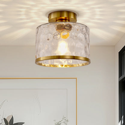 9 in. 1-Light Gold Modern Semi Flush Mount Ceiling Light Industrial Clear Water Glass for Hallway Kitchen Bathroom