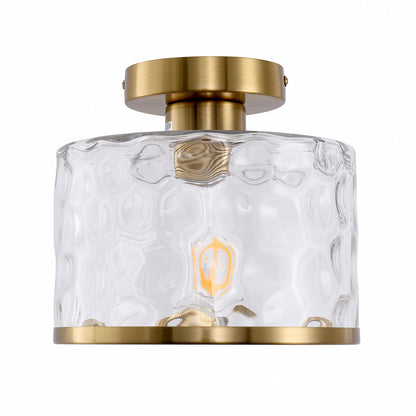 9 in. 1-Light Gold Modern Semi Flush Mount Ceiling Light Industrial Clear Water Glass for Hallway Kitchen Bathroom