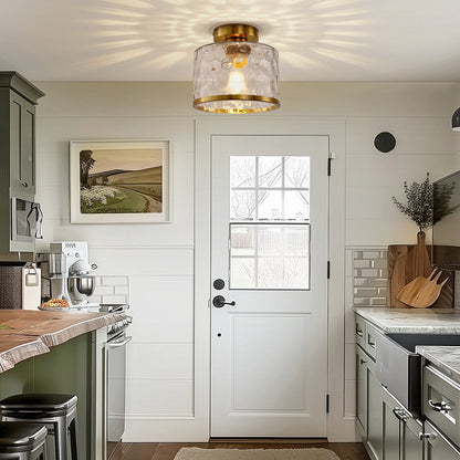 9 in. 1-Light Gold Modern Semi Flush Mount Ceiling Light Industrial Clear Water Glass for Hallway Kitchen Bathroom