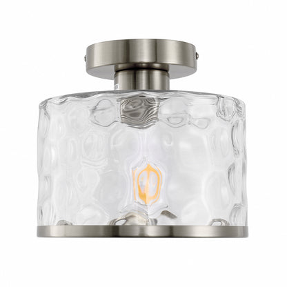 9 in. 1-Light Brushed Nickel Semi Flush Mount Ceiling Light Industrial Clear Water Glass for Hallway Kitchen Bathroom