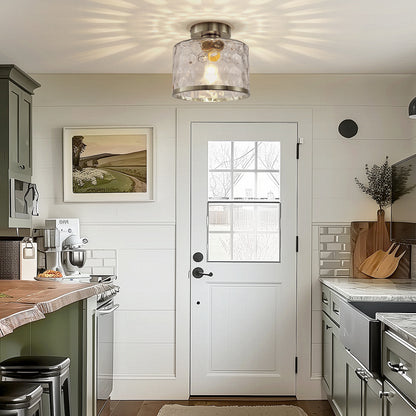 9 in. 1-Light Brushed Nickel Semi Flush Mount Ceiling Light Industrial Clear Water Glass for Hallway Kitchen Bathroom