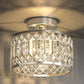 YANSUN 1-Light Drum Shape Semi-Flush Mount Ceiling Light, Triangular Crystal Bar Accents, Brushed Nickel Finish, Traditional Design