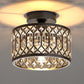 YANSUN Single-Light Semi-Flush Ceiling Light with Triangular Crystal Strips Black E26 Bulb Not Included
