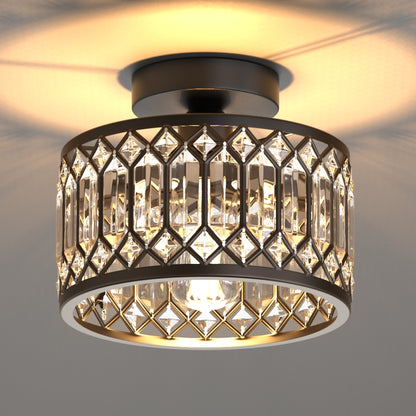 YANSUN Single-Light Semi-Flush Ceiling Light with Triangular Crystal Strips Black E26 Bulb Not Included