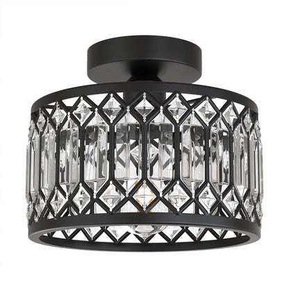 YANSUN Single-Light Semi-Flush Ceiling Light with Triangular Crystal Strips Black E26 Bulb Not Included