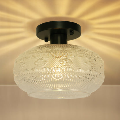 YANSUN 9.5 Inch Ceiling Light Matte Black with Spherical Glass Shade E26 Base Bulb Not Included