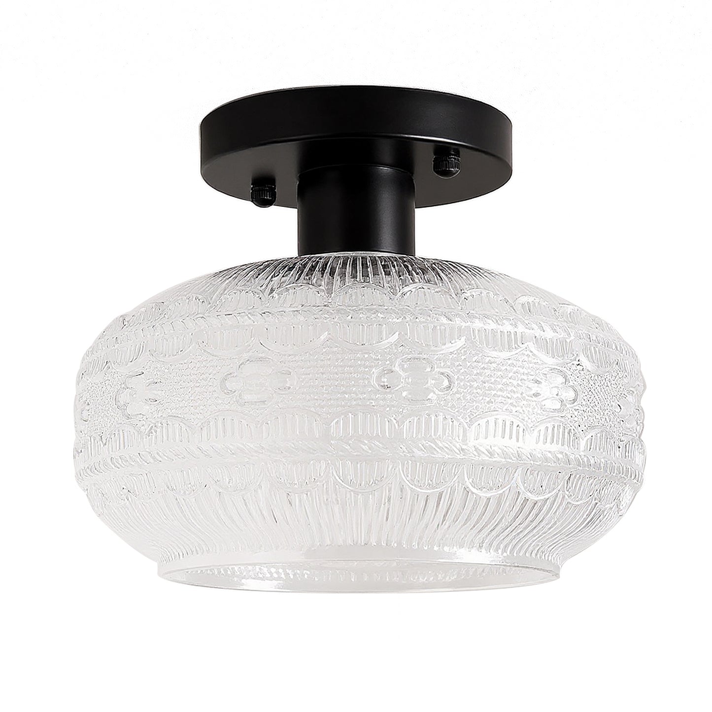 YANSUN 9.5 Inch Ceiling Light Matte Black with Spherical Glass Shade E26 Base Bulb Not Included