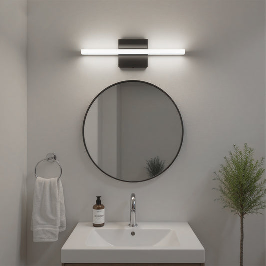 YANSUN 24in LED Vanity Light with Frosted Acrylic Diffuser, Integrated LED, 6000K, Matte Black Metal