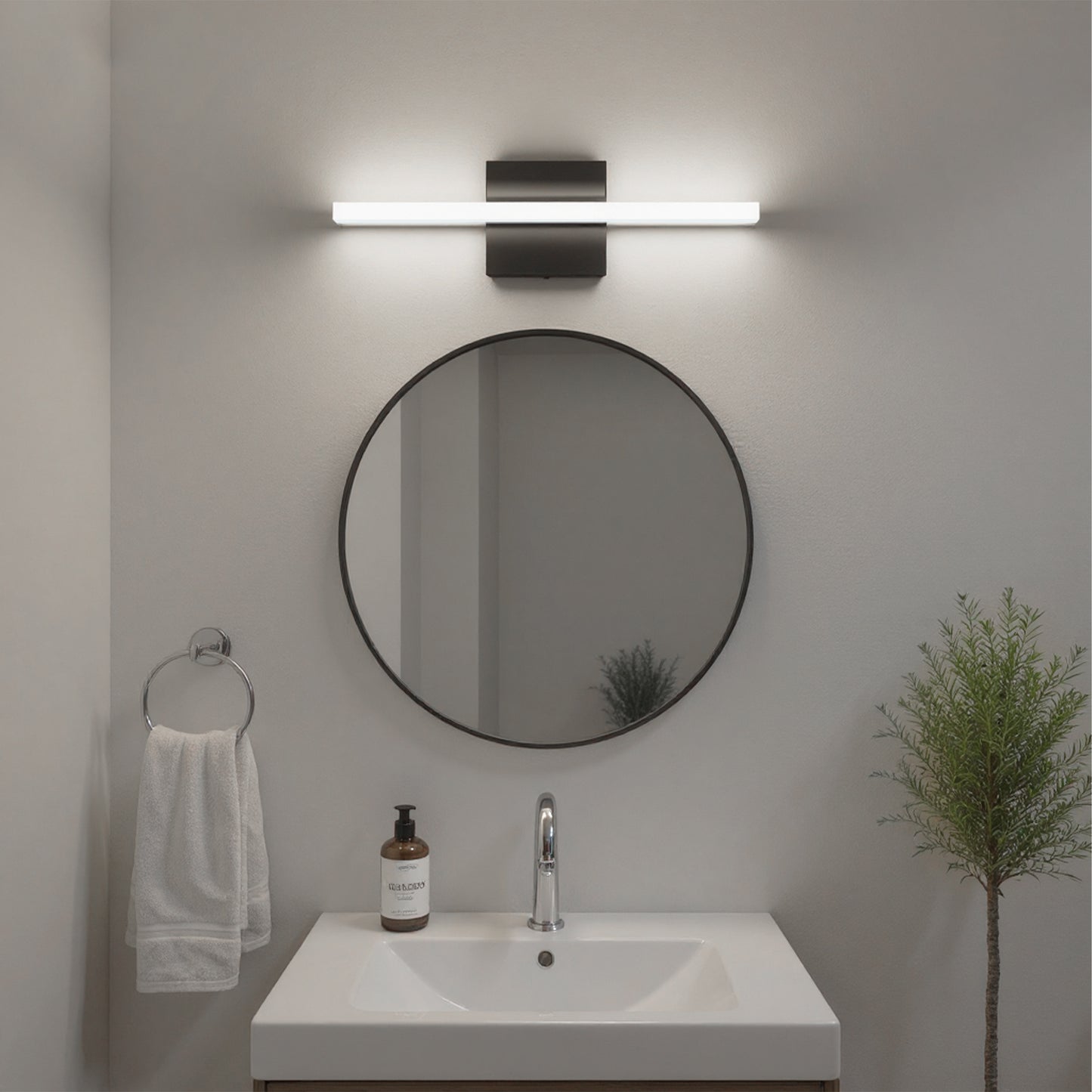 YANSUN 24in LED Vanity Light with Frosted Acrylic Diffuser, Integrated LED, 6000K, Matte Black Metal