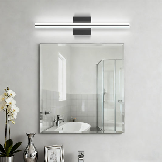 YANSUN 24-Inch Vanity Mirror Light with Center-Divided Acrylic Panel, Integrated LED 6000K Cool White, 1250 Lumen, Matte Black