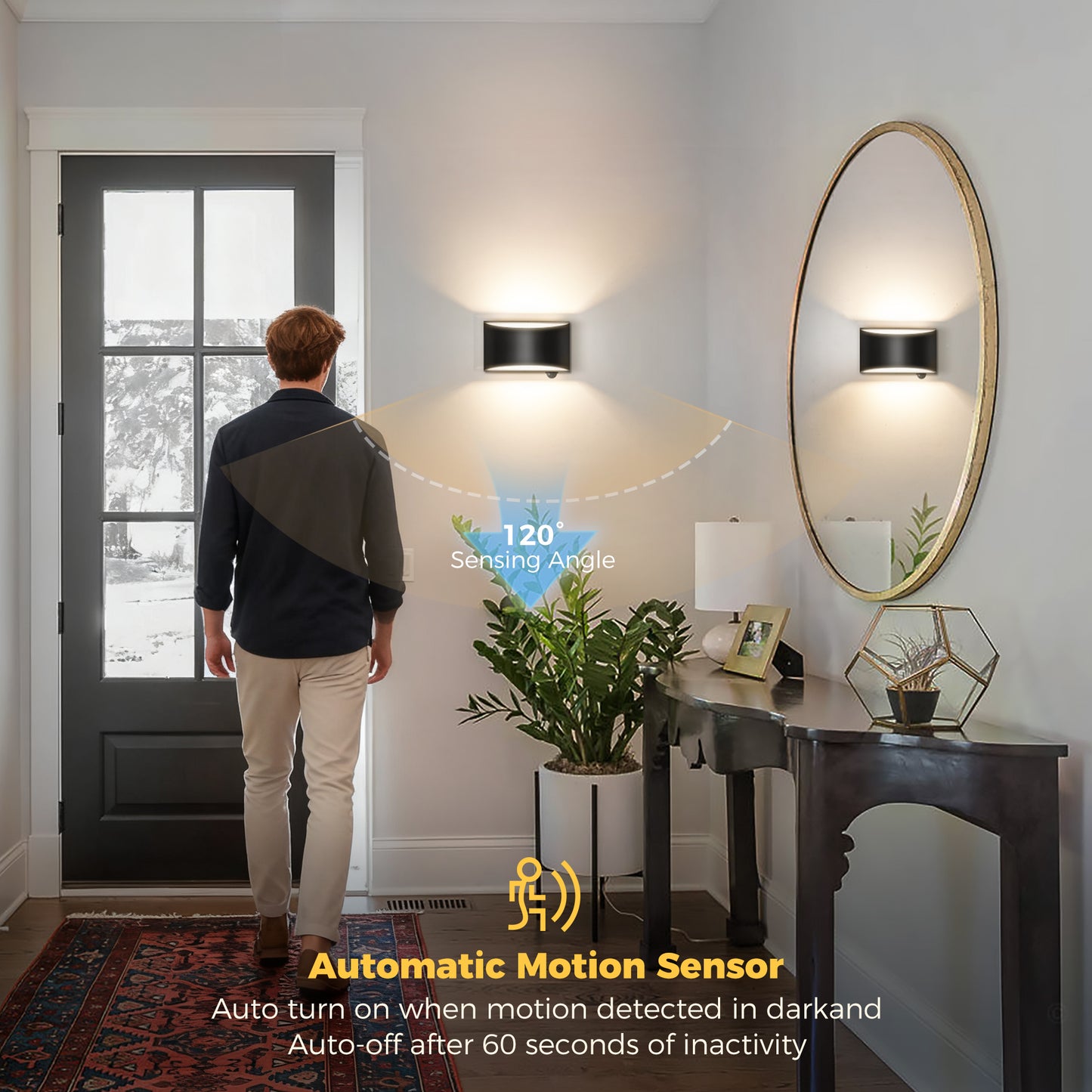 YANSUN Set of 2 Modern Indoor LED Lantern Wall Lights, Black Matte Finish, 12W, 3000K