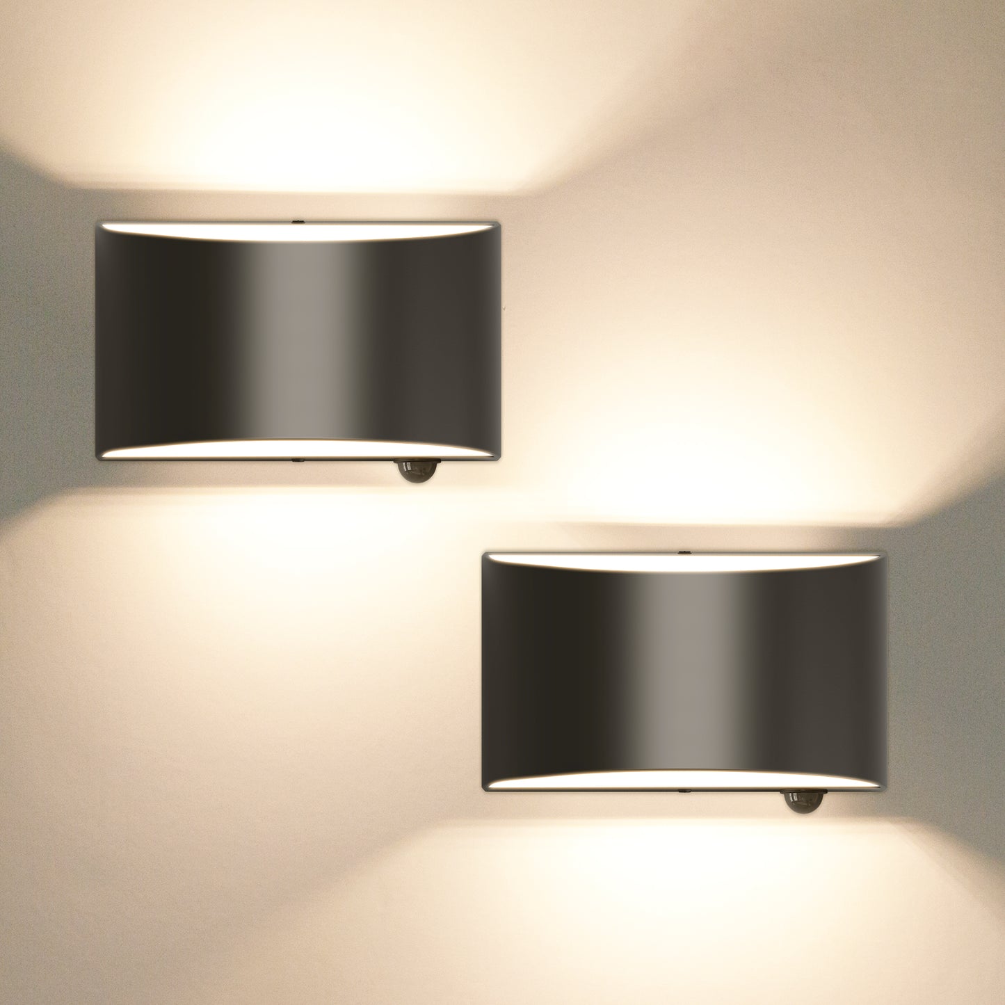 YANSUN Set of 2 Modern Indoor LED Lantern Wall Lights, Black Matte Finish, 12W, 3000K