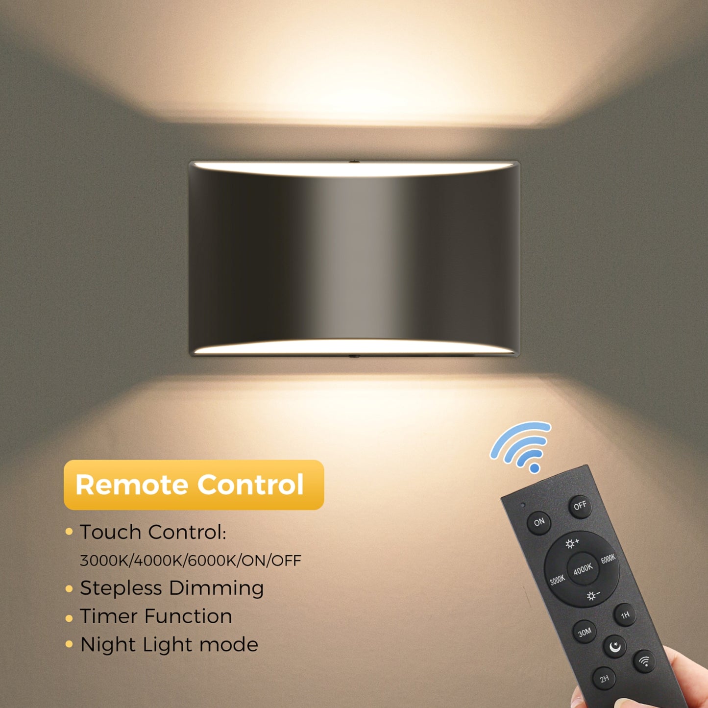 YANSUN Set of 2 Modern Curved LED Indoor Wall Lights, Matte Black Finish, 6W, 3CCT Selectable