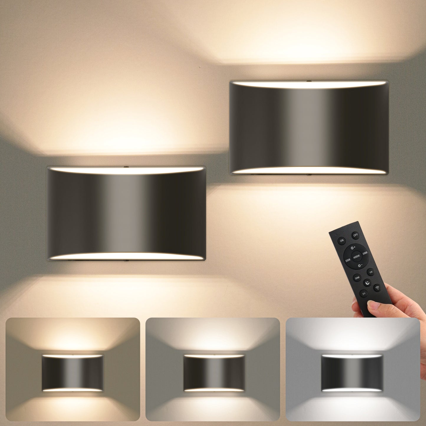 YANSUN Set of 2 Modern Curved LED Indoor Wall Lights, Matte Black Finish, 6W, 3CCT Selectable