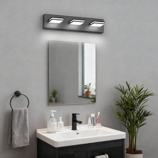 YANSUN 3-Light Vanity Mirror Light with Up/Down Lighting, Integrated LED 6300K Cool White, 754 Lumen, Matte Black Finish