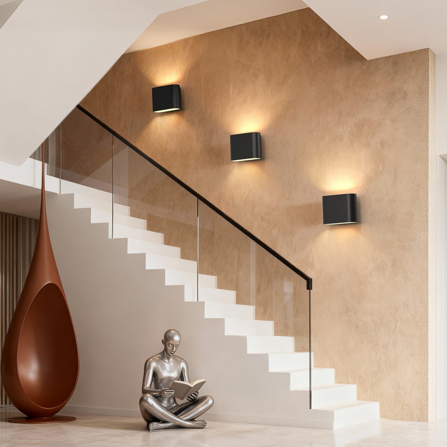 YANSUN Set of 2 Modern Wall Sconces, Black Elliptical Design, Concave Curved Profile, Minimalist Style, G9 Sockets