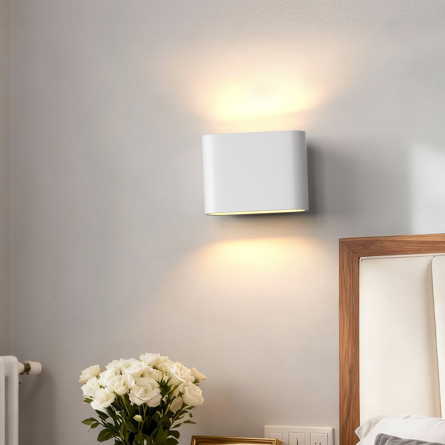 YANSUN Set of 2 Modern Wall Sconces, White Elliptical Design, Concave Curved Profile, Minimalist Style, G9 Sockets