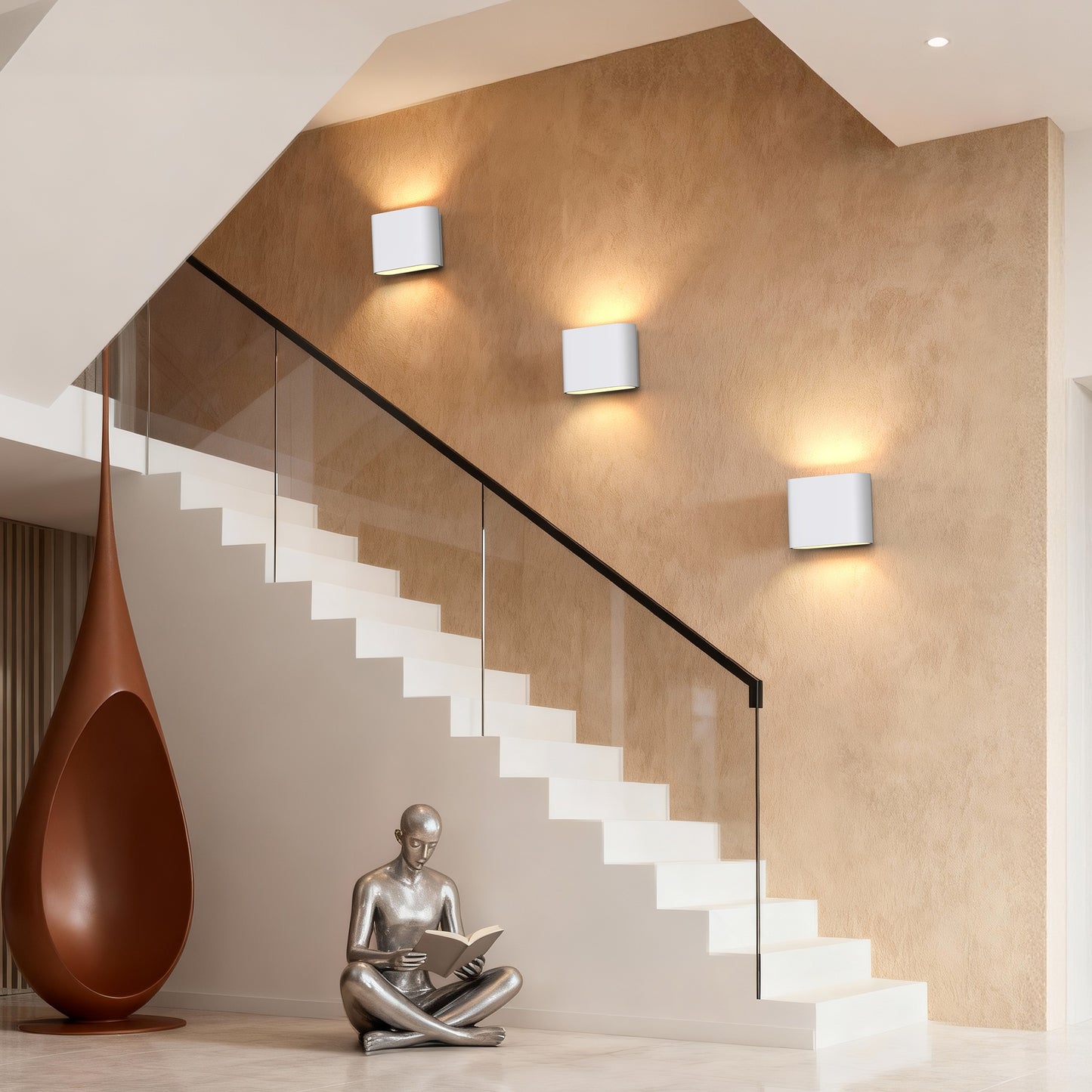 YANSUN Set of 2 Modern Wall Sconces, White Elliptical Design, Concave Curved Profile, Minimalist Style, G9 Sockets