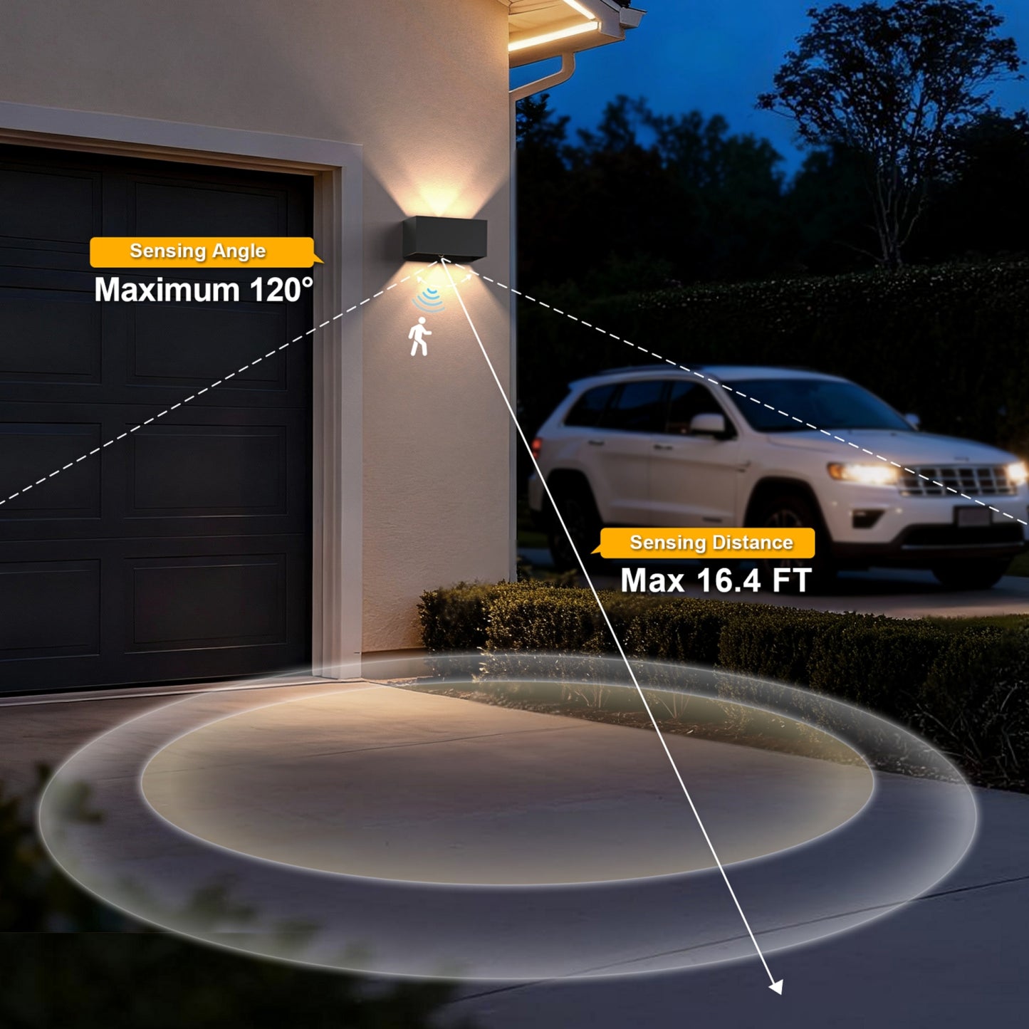 YANSUN Set of 2 Outdoor Wall Lights with Motion Sensor & Light Sensor, Integrated LED 3000K, Sand Black Finish, 24W