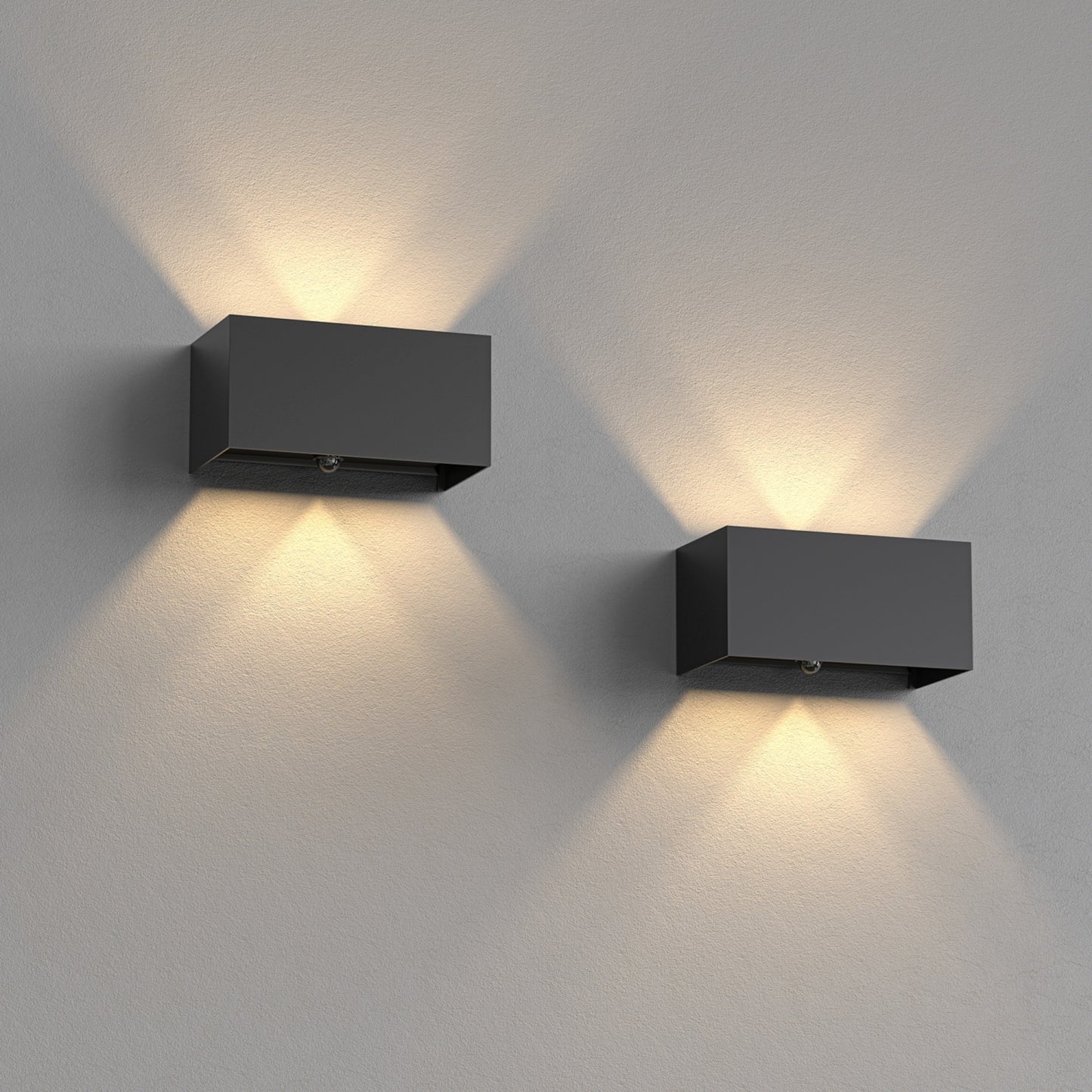YANSUN Set of 2 Outdoor Wall Lights with Motion Sensor & Light Sensor, Integrated LED 3000K, Sand Black Finish, 24W