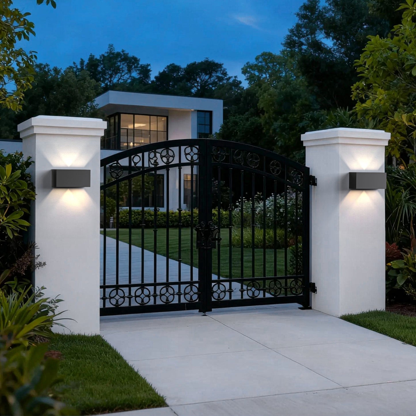YANSUN Set of 2 Outdoor Wall Lights with Motion Sensor & Light Sensor, Integrated LED 3000K, Sand Black Finish, 24W