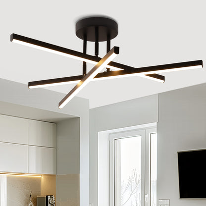 YANSUN 3-Light Black LED Modern Semi-Flush Mount Ceiling Light, 3000K Sputnik Chandelier for Kitchen, Bedroom, Hallway
