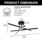 YANSUN 3-Light Black LED Modern Semi-Flush Mount Ceiling Light, 3000K Sputnik Chandelier for Kitchen, Bedroom, Hallway