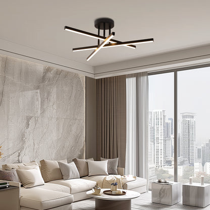 YANSUN 3-Light Black LED Modern Semi-Flush Mount Ceiling Light, 3000K Sputnik Chandelier for Kitchen, Bedroom, Hallway