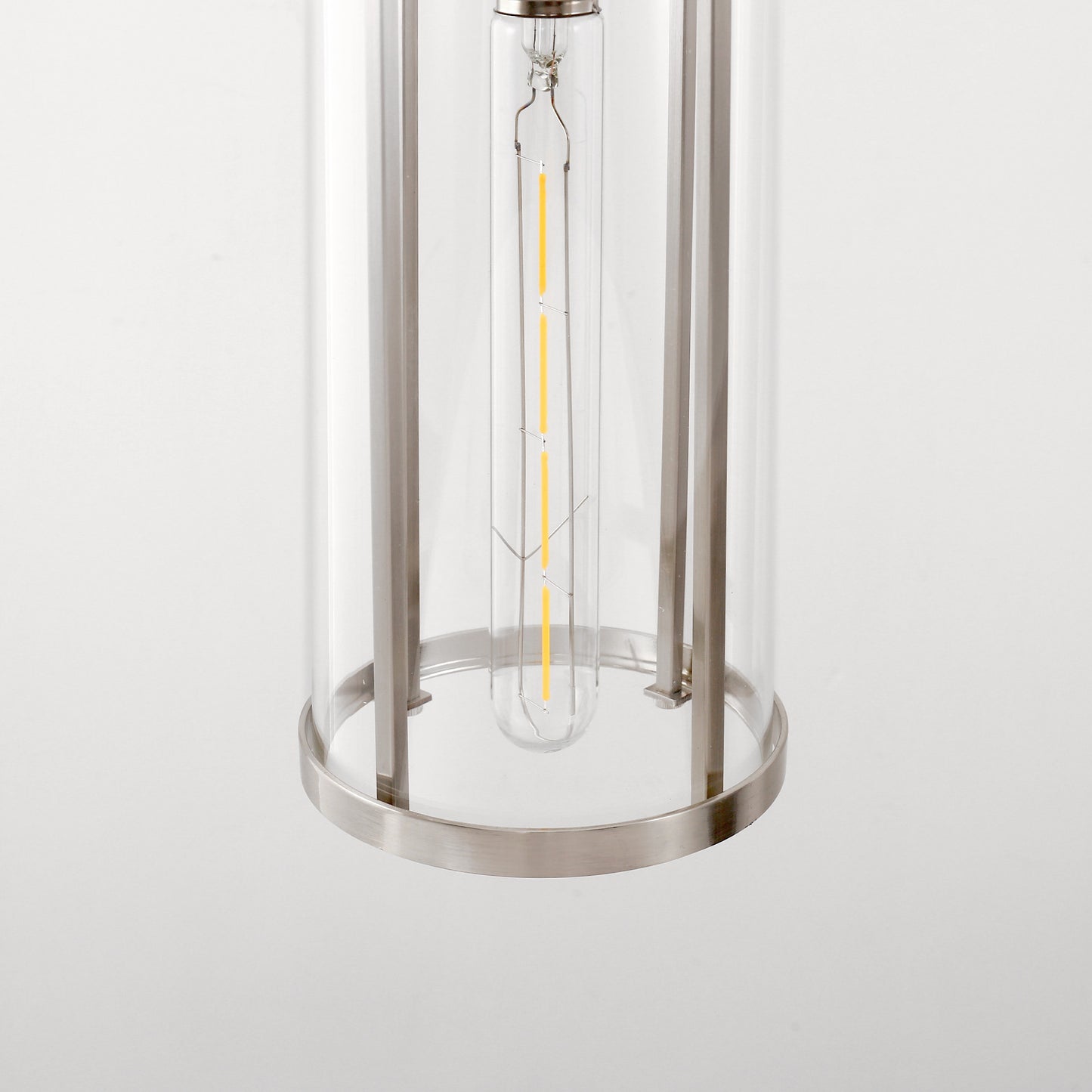 YANSUN 1-Light Pendant with Clear Cylindrical Glass Shade, Non-Integrated Bulb, Sand Nickel Finish, E26 Socket