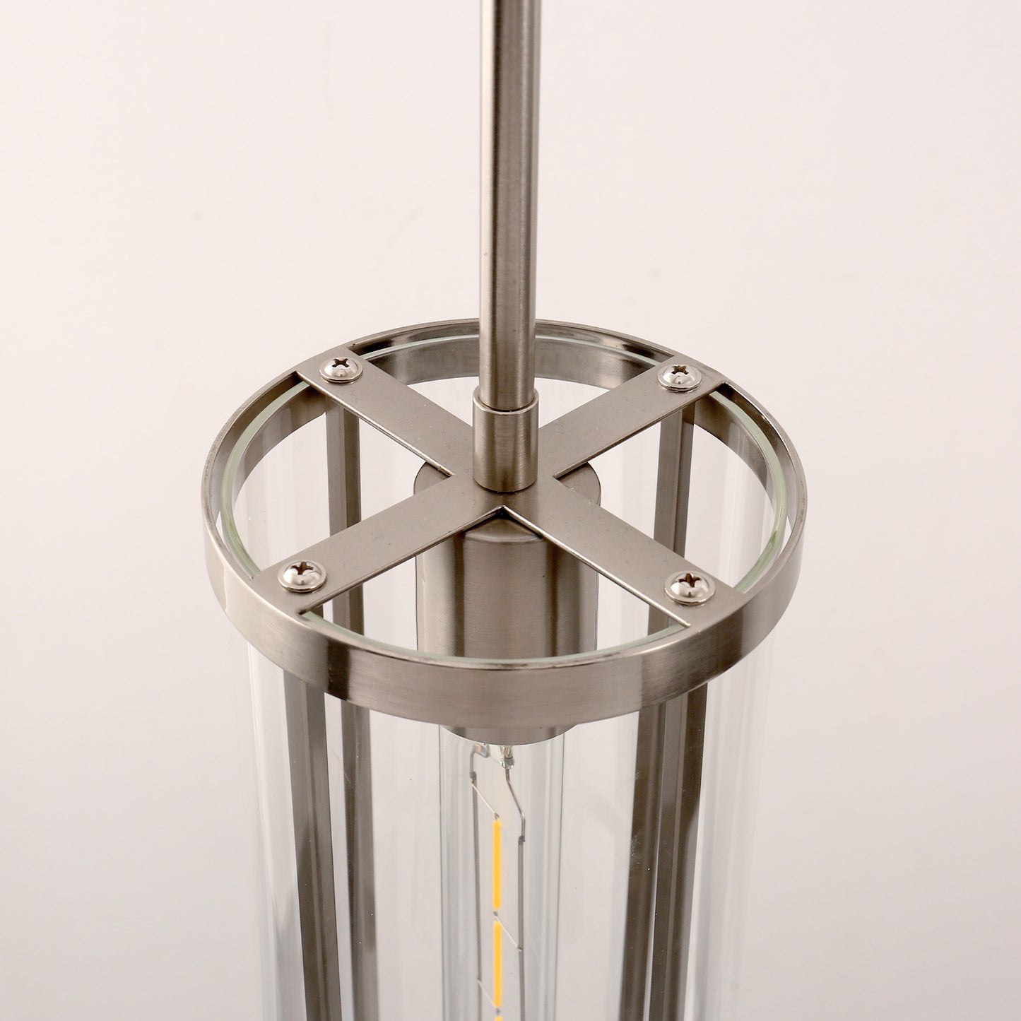 YANSUN 1-Light Pendant with Clear Cylindrical Glass Shade, Non-Integrated Bulb, Sand Nickel Finish, E26 Socket