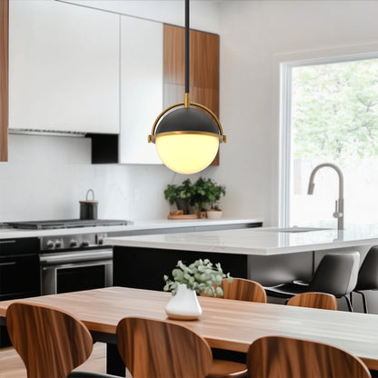 8 in. 1-Light Elegant Metal with Glass Globe Lighting, Matte Black and Gold Finishes for Kitchen Island