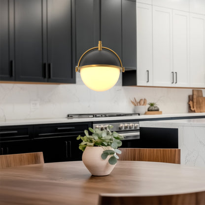 8 in. 1-Light Elegant Metal with Glass Globe Lighting, Matte Black and Gold Finishes for Kitchen Island