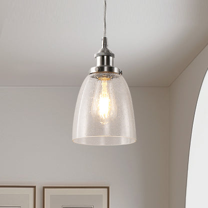 YANSUN Single-Head Pendant Light with Bubble Glass Shade, Non-Integrated Bulb, Sand Nickel Finish, E26 Socket