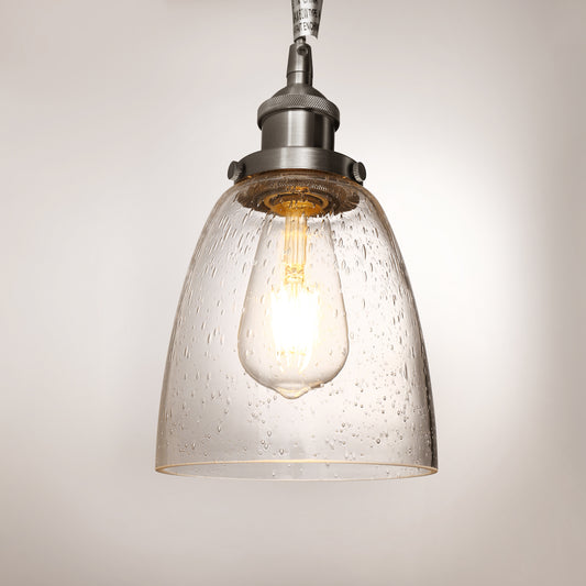 60-Watt 1 Light Brushed Nickel Shaded Pendant Light with Bubble Glass Shade, No Bulbs Included for Living Room