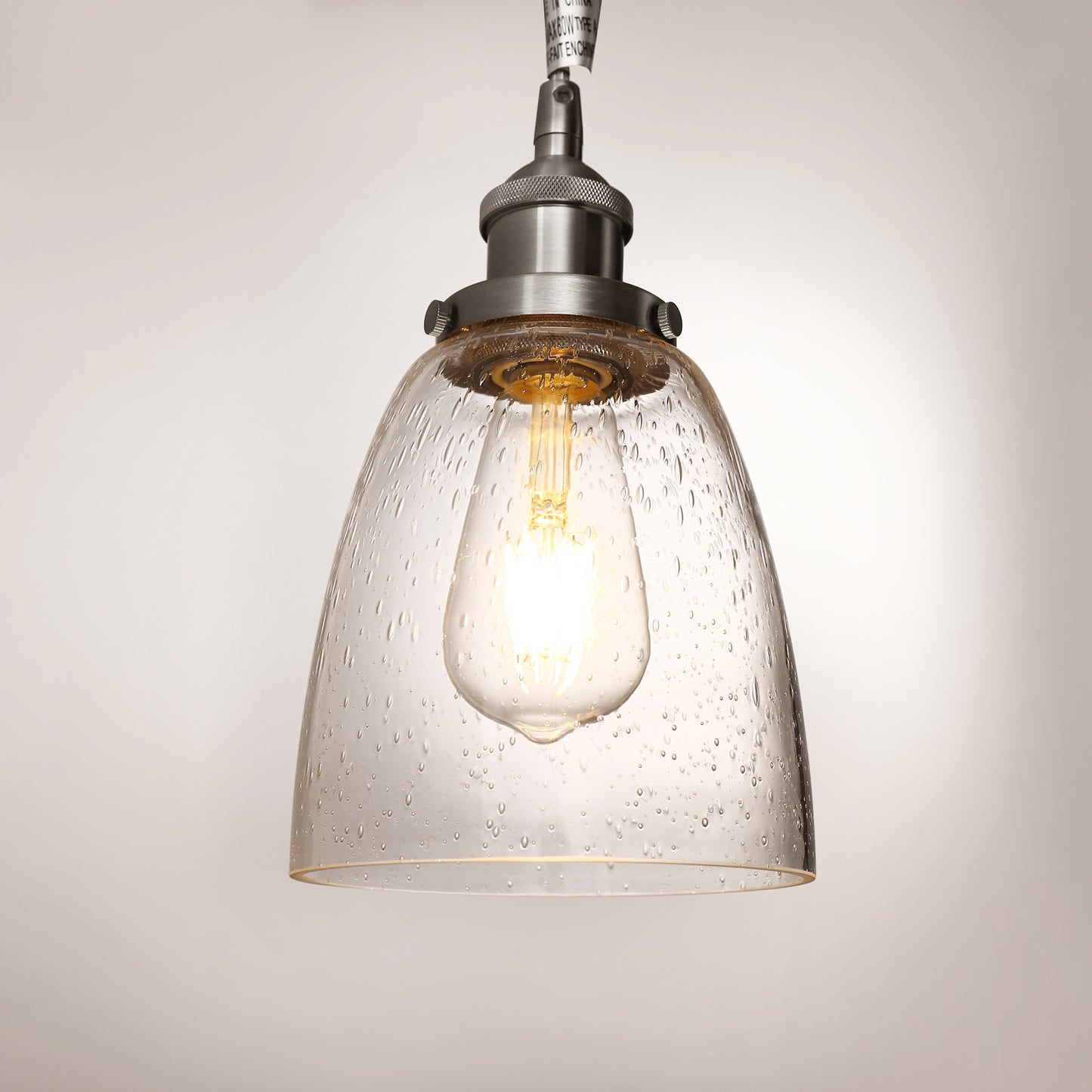 YANSUN Single-Head Pendant Light with Bubble Glass Shade, Non-Integrated Bulb, Sand Nickel Finish, E26 Socket