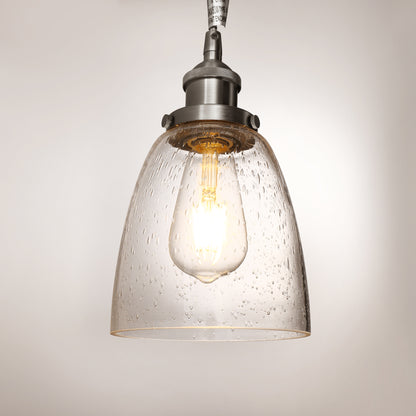 YANSUN Single-Head Pendant Light with Bubble Glass Shade, Non-Integrated Bulb, Sand Nickel Finish, E26 Socket