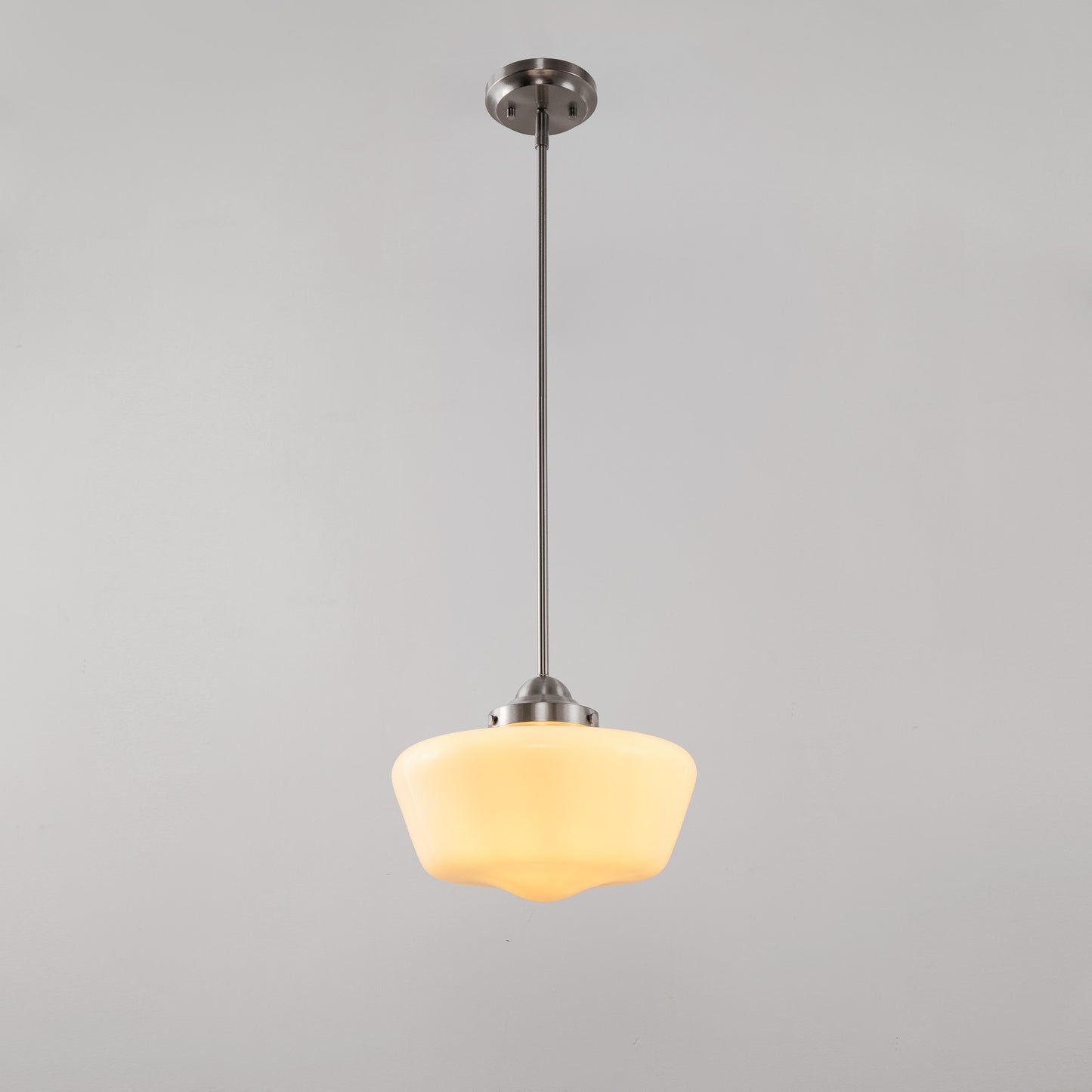 YANSUN 11.8 in. 1-Light Brushed Nickel Mini Dome Pendant Light with Milky Glass Shade and No Bulb Included