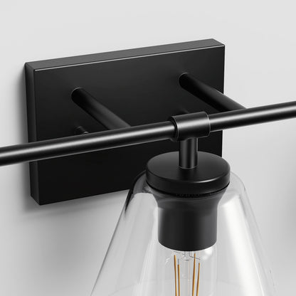 YANSUN 25.4 in. 3 Light Black Vanity Light with Clear Cone Shades Modern Wall Light for Bathroom Mirror E26 Base