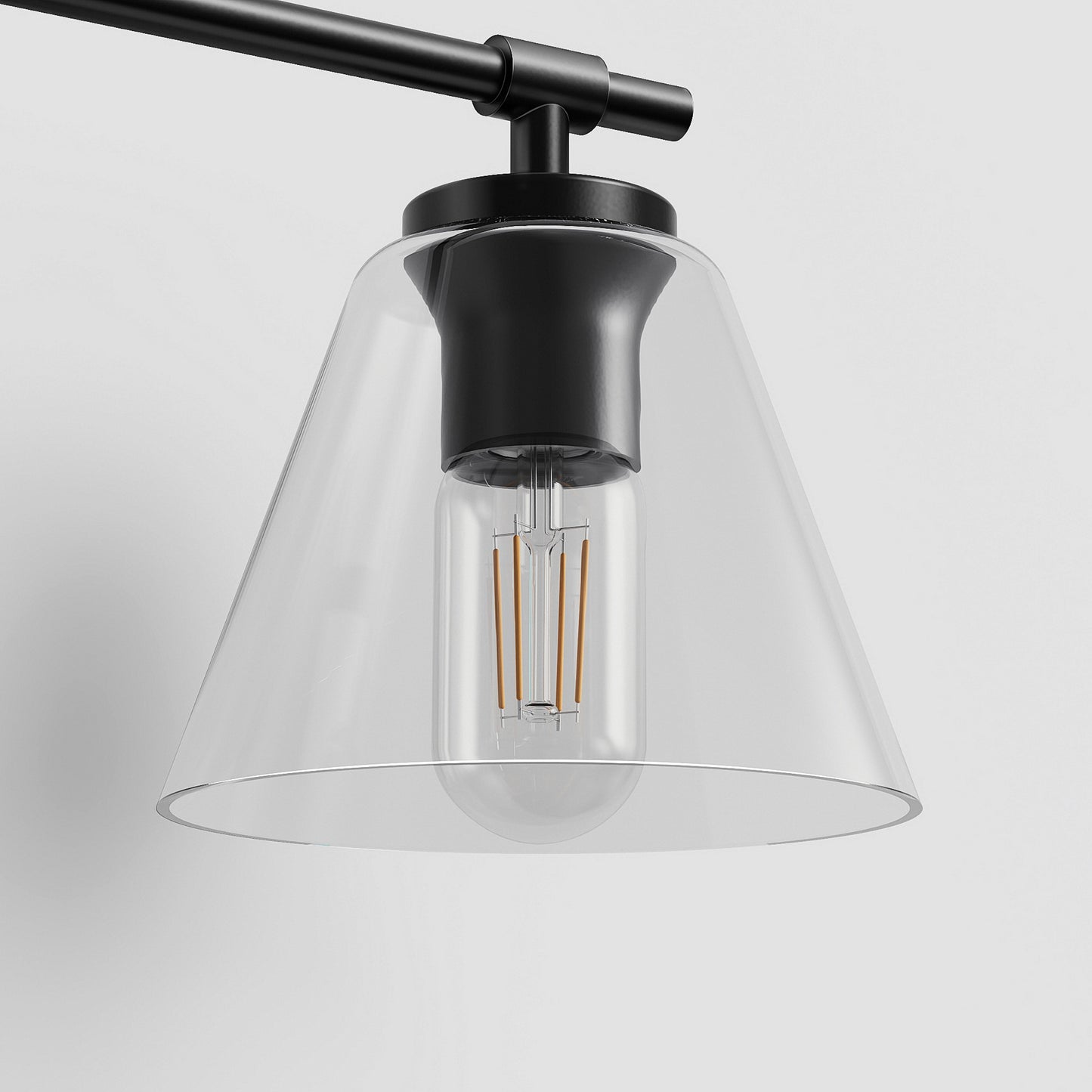 YANSUN 25.4 in. 3 Light Black Vanity Light with Clear Cone Shades Modern Wall Light for Bathroom Mirror E26 Base