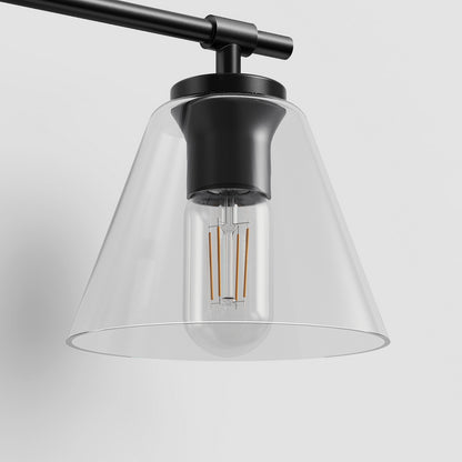YANSUN 25.4 in. 3 Light Black Vanity Light with Clear Cone Shades Modern Wall Light for Bathroom Mirror E26 Base