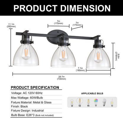 29 in. 3-Light Vanity Light, Affordable Bathroom Fixture for Bright Lighting